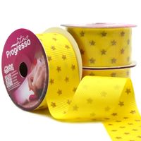 Fita Gorgurão Decore Glitter Estrelas 38MM 10 Metros - Progresso 036 - amarelo