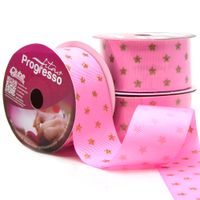 Fita Gorgurão Decore Glitter Estrelas 38MM 10 Metros - Progresso 034 - rosa