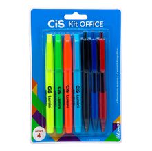 Kit Office 4: 4 Marca Texto + 3 Canetas