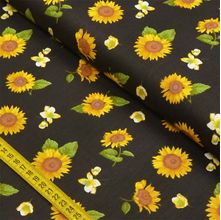 Tecido Estampado para Patchwork - Girassóis: Pequeno Fundo Preto (0,50x1,50)