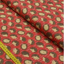 Tecido Estampado para Patchwork - Fun Animals: Porco Espinho Fundo Vermelho (0,50x1,50)