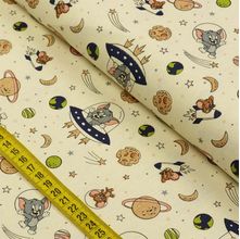 Tecido Estampado para Patchwork - Warner Bros: Tom e Jerry Planetas Fundo Bege Claro (0,50x1,40)