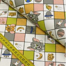 Tecido Estampado para Patchwork - Warner Bros: Tom e Jerry Quadriculado Fundo Off White (0,50x1,40)