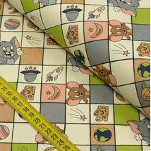 Tecido Estampado para Patchwork - Warner Bros: Tom e Jerry Quadriculado Fundo Bege Claro (0,50x1,40)