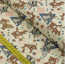 Tecido Estampado para Patchwork - Warner Bros: Tom e Jerry Geométrico Fundo Bege Claro (0,50x1,40)