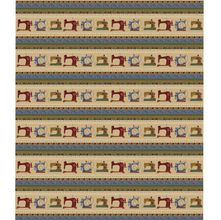 Tecido Estampado para Patchwork - Love Sewing: Barrado de Costura Fundo Caqui (0,50x1,40)