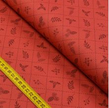 Tecido Estampado para Patchwork - Natal: Folhagem com Pinhas Fundo Vermelho (0,50x1,40)