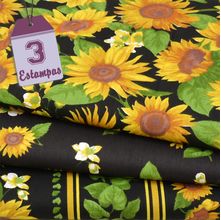 Kit de Tecido Girassóis Fundo Preto (30x70) 3 Estampas