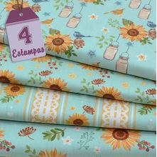 Kit de Tecido Girassóis com Passarinhos Crystal (30x70) 4 Estampas