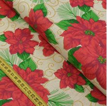 Tecido Estampado para Patchwork - Natal: Poinsentia Fundo Bege (0,50x1,40)