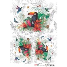 Papel para Decoupage OPAPEL 30x45 - Flor Tropicais e Tucano