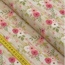 Tecido Estampado para Patchwork - Botânica: Floral na Madeira Marfim (0,50x1,40)
