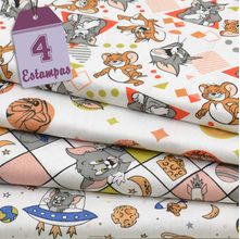 Kit de Tecido Tom e Jerry Planetas Off White (30x70) 4 Estampas