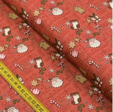 Tecido Estampado para Patchwork - Happy Christmas: Mini Elementos Natal Vermelho (0,50x1,40)