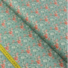 Tecido Estampado para Patchwork - TBT Kokeshi: Cerejeiras Fundo Verde (0,50x1,40)