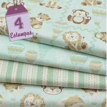 Kit de Tecido Bichinhos Baby Menta (30x70) 4 Estampas