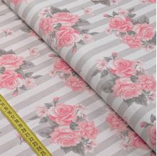 Tecido Estampado para Patchwork - Classique : Rosas com Listra Cinza (0,50x1,40)