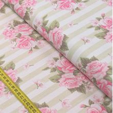 Tecido Estampado para Patchwork - Classique : Rosas com Listra Bege (0,50x1,40)