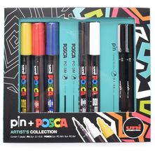Kit Caneta Posca Artists Collection Pin + Posca - 7 Unidades
