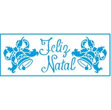 Stencil Natal Litoarte  7 X 17 cm - STNP - 010 Feliz Natal e Sinos Com Laços