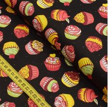 Tecido Estampado para Patchwork - Cupcakes : Cupcakes Fundo Preto (0,50x1,40)
