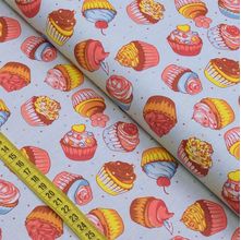 Tecido Estampado para Patchwork - Cupcakes : Cupcakes Fundo Azul (0,50x1,40)