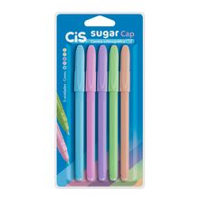 Kit Caneta CIS Sugar Cap - 5 Cores Tom Pastel