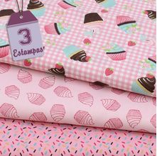 Kit de Tecido Yummy Cupcake Rosa (50x150) 3 Estampas