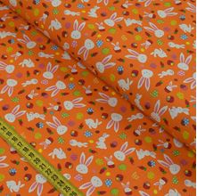 Tecido Estampado para Patchwork - Páscoa : Coelhos Fundo Laranja (0,50x1,40)