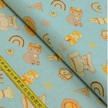 Tecido Estampado para Patchwork - Baby Tribe : Animals Fundo Verde (0,50x1,40)