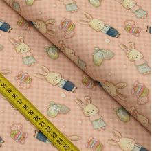 Tecido Estampado para Patchwork - Feliz Páscoa : Mini Coelhos Fundo Rosa  (0,50x1,40)