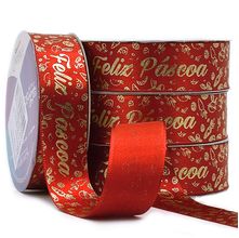 Fita De Cetim Páscoa Coleção Trufado 22mm Com 10 Metros - 490 Feliz Páscoa Vermelho