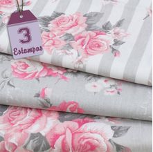 Kit de Tecido Classique Rosas Cinza (30x70) 3 Estampas