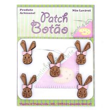 Botão Patch Laminado Cara Coelha com Laço - 5 Unidades