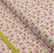 Tecido Estampado para Patchwork - Fresa : Morango com Xadrez Rosa (0,50x1,40)