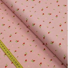 Tecido Estampado para Patchwork - Fresa : Morango com Poá Fundo Rosa (0,50x1,40)