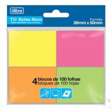 Notas Adesivas Tili Notes Neon 3,8x5,0cm 4 cores - 400 folhas