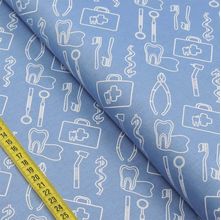 Tecido Estampado para Patchwork - Essentials Dentista Fundo Azul (0,50x1,50)