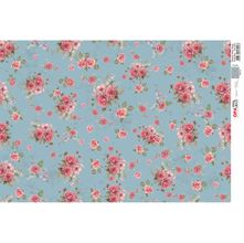 Papel para Decoupage Opapel 30x45 - Flores Rosas Fundo Azul - 3278