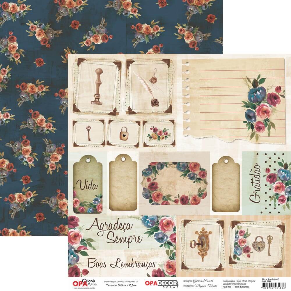 Conjunto de 4 pacotes de papel com padrão vintage, papel para scrapbook,  papel decorativo, papel Kraft com impressão em um lado em vários tamanhos e