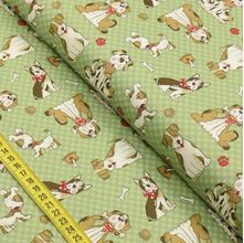 Tecido Estampado para Patchwork - Pets : Mini Cachorros Fundo Verde (0,50x1,40)