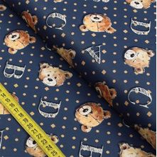 Tecido Estampado para Patchwork - Teddy Bear : Rostos Ursos Fundo Marinho (0,50x1,40)