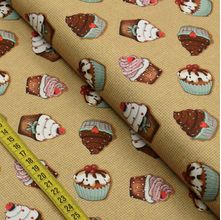 Tecido Estampado para Patchwork - Cupcakes : Cupcake Fundo Bege (0,50x1,40)