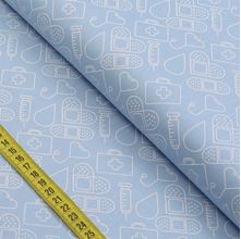 Tecido Estampado para Patchwork - Essentials Medical Fundo Azul (0,50x1,50)