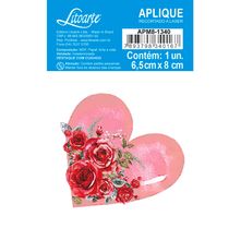Aplique de MDF e Papel - Coleção Red Rose - Coração e Rosas - APM8-1340