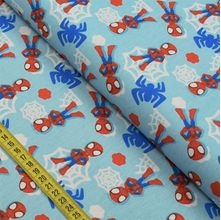 Tecido Estampado para Patchwork - Marvel Homem Aranha : Spidey and Friends Fundo Azul (0,50x1,40)