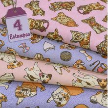 Kit de Tecido Dogs Rosa e Lilás (30x70) 4 Estampas
