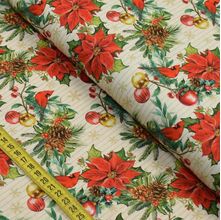 Tecido Estampado para Patchwork - Natal : Poinsetia com Bolas (0,50x1,40)