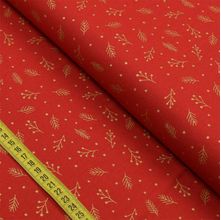 Tecido Estampado para Patchwork - Natal : Raminhos com Glitter Vermelho (0,50x1,40)