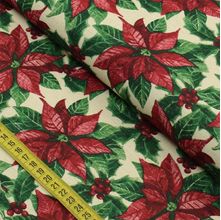 Tecido Estampado para Patchwork - Natal : Poinsétia Fundo Bege Claro (0,50x1,40)